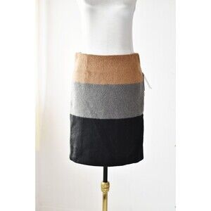 Amanda + Chelsea Pencil Skirt Woman's S Black Tan Colorblock Fuzzy Mohair NWT
